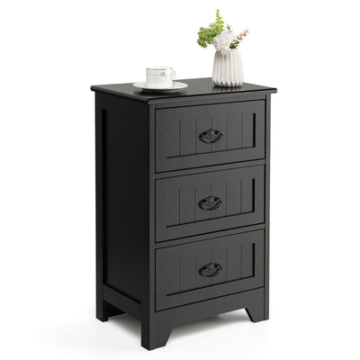 3 Drawers End Storage Wood Side Nightstand-Black - Relaxacare