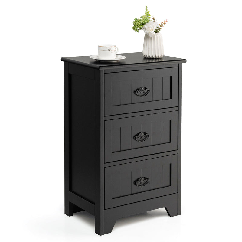3 Drawers End Storage Wood Side Nightstand-Black - Relaxacare