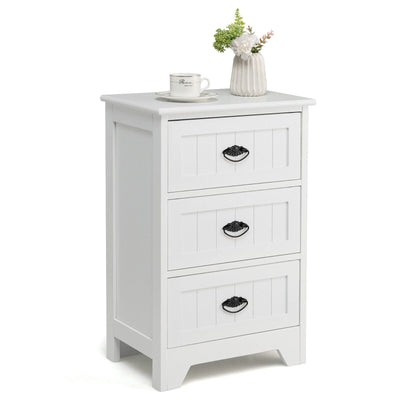 3 Drawers End Storage Wood Side Nightstand-White - Relaxacare