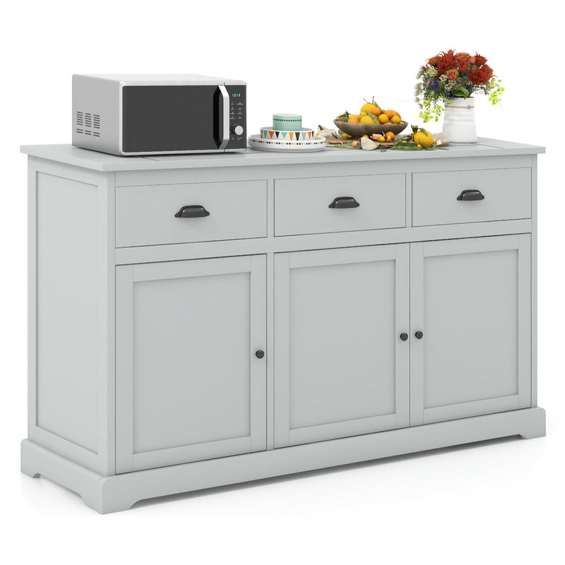 3 Drawers Sideboard Buffet Storage with Adjustable Shelves-Gray - Relaxacare