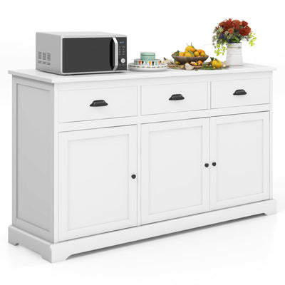 3 Drawers Sideboard Buffet Storage with Adjustable Shelves-White - Relaxacare