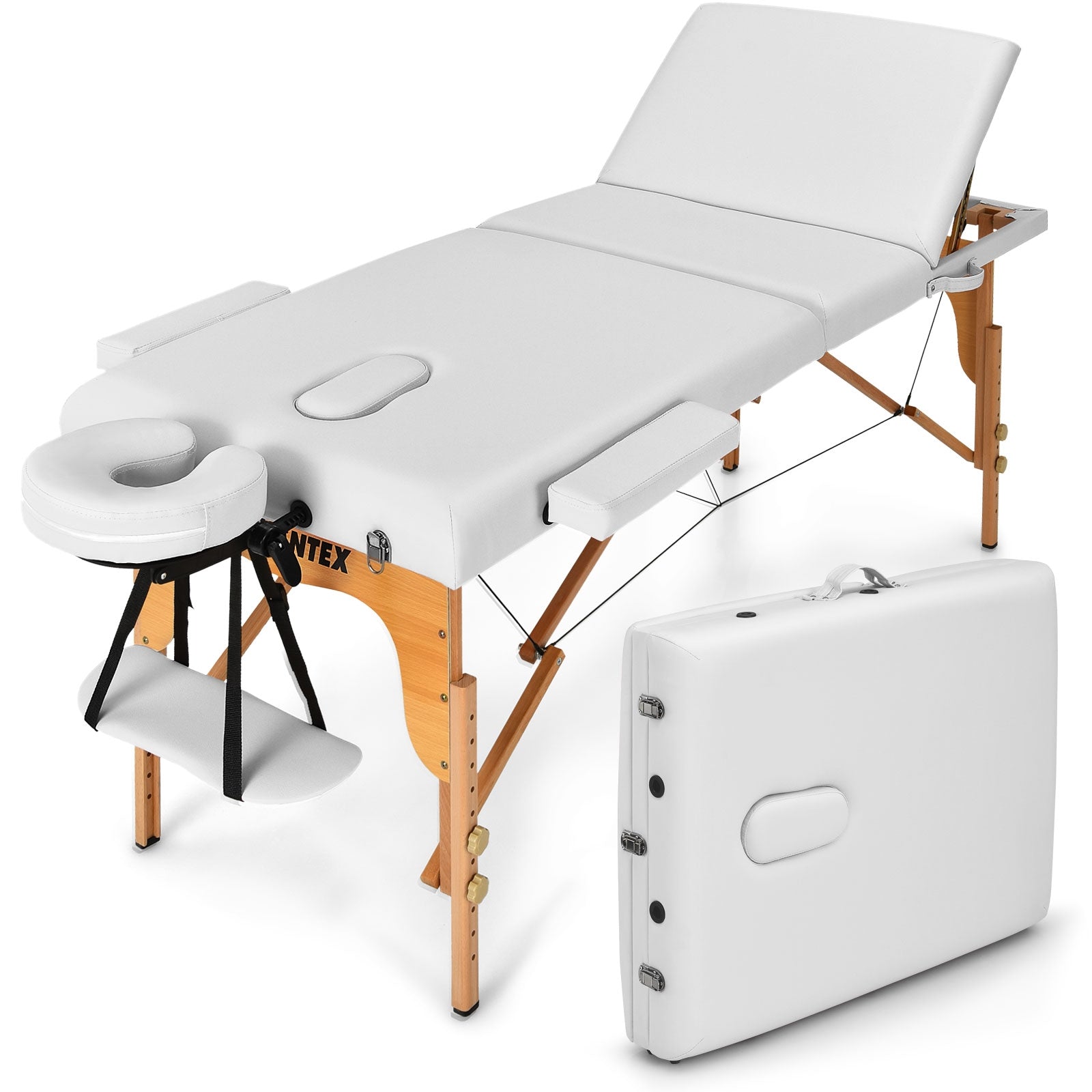 3 Fold Portable Adjustable Massage Table with Carry Case - White