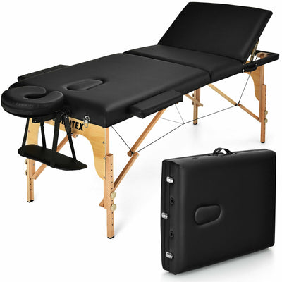 3 Fold Portable Adjustable Massage Table with Carry Case-Black - Relaxacare
