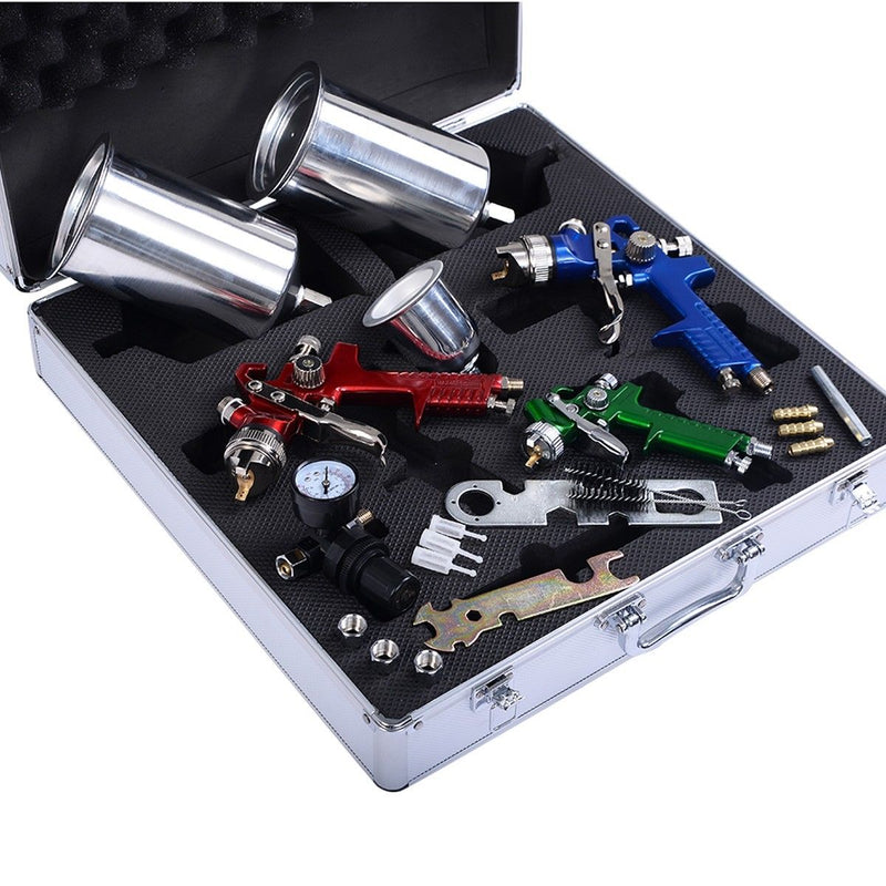 3 HVLP Air Spray Gun Kit Auto Paint Car Primer Detail Basecoat Clearco
