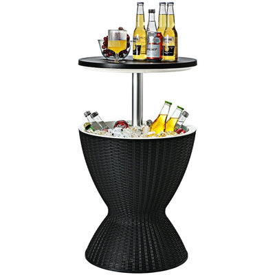 3 in 1 8 Gallon Patio Rattan Cooler Bar Table with Adjust Ice Bucket - Relaxacare