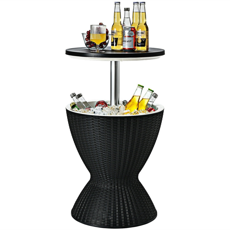 3 in 1 8 Gallon Patio Rattan Cooler Bar Table with Adjust Ice Bucket-Black - Relaxacare