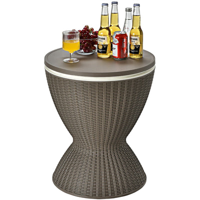 3 in 1 8 Gallon Patio Rattan Cooler Bar Table with Adjust Ice Bucket-Brown - Relaxacare