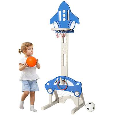 3-in-1 Basketball Hoop for Kids Adjustable Height Playset with Balls-Blue - Relaxacare