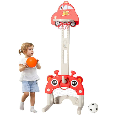 3-in-1 Basketball Hoop for Kids Adjustable Height Playset with Balls-Red - Relaxacare