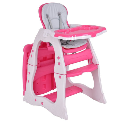 3 in 1 Convertible Play Table Seat Baby High Chair-Pink - Relaxacare