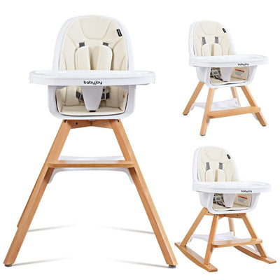 3-in-1 Convertible Wooden Baby High Chair-Beige - Relaxacare