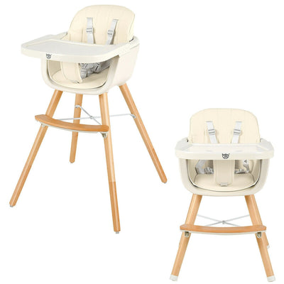 3 in 1 Convertible Wooden High Chair with Cushion-Beige - Relaxacare