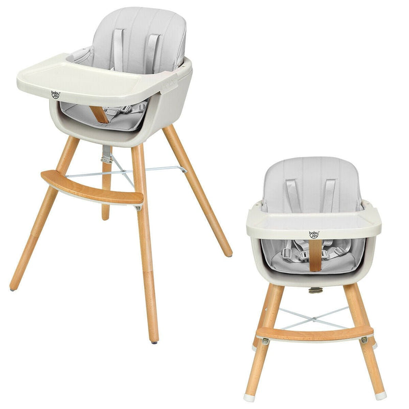3 in 1 Convertible Wooden High Chair with Cushion-Gray - Relaxacare