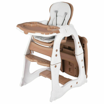 3 in 1 Infant Table and Chair Set Baby High Chair-Brown - Relaxacare