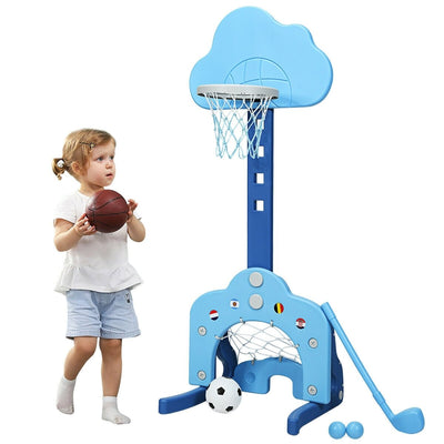 3-in-1 Kids Basketball Hoop Set with Balls-Blue - Relaxacare