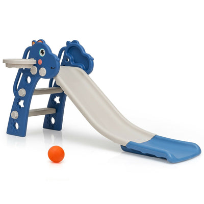 3-in-1 Kids Slide Baby Play Climber Slide Set with Basketball Hoop -Blue - Relaxacare