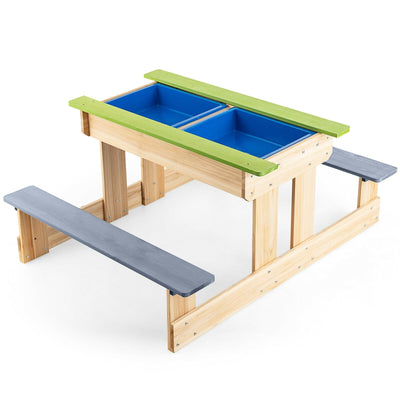3-in-1 Outdoor Wooden Kids Water Sand Table with Play Boxes - Relaxacare