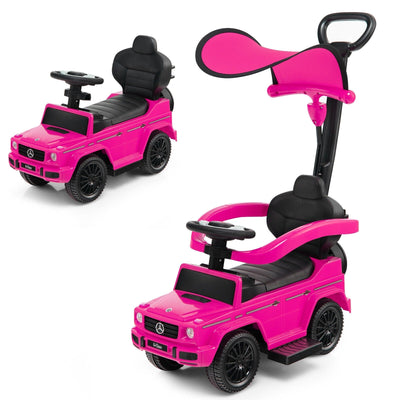 3-In-1 Ride on Push Car Mercedes Benz G350 Stroller Sliding Car with Canopy-Pink - Relaxacare