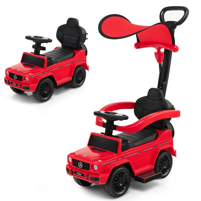 3-In-1 Ride on Push Car Mercedes Benz G350 Stroller Sliding Car with Canopy-Red - Relaxacare
