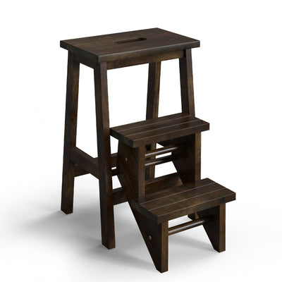 3-in-1 Rubber Wood Step Stool with Convenient Handle-Brown - Relaxacare