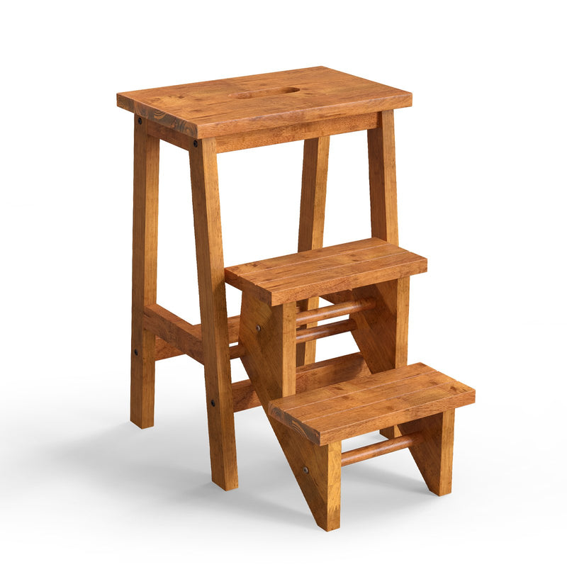 3-in-1 Rubber Wood Step Stool with Convenient Handle-Coffee - Relaxacare