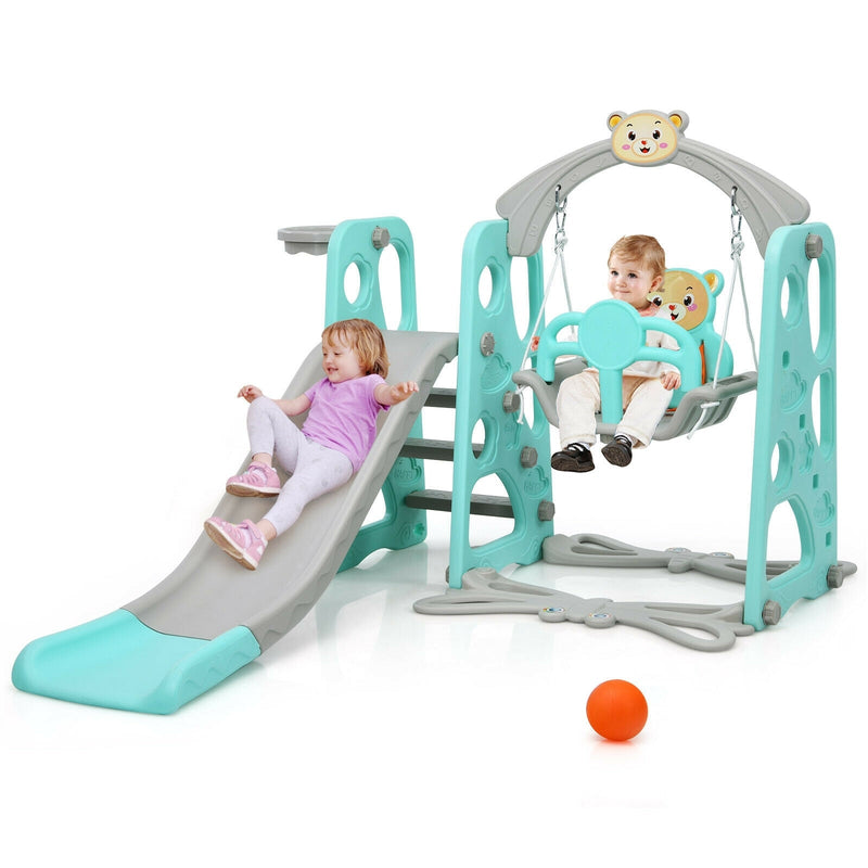 3 in 1 Toddler Climber and Swing Set Slide Playset-Green - Relaxacare