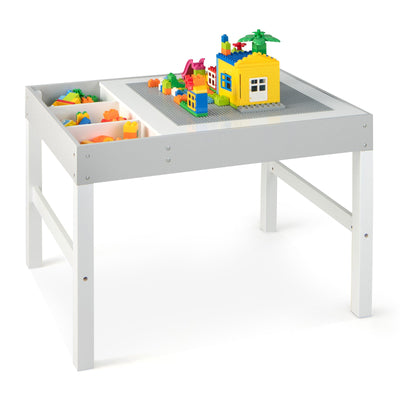 3 in 1 Wooden Kids Table with Storage and Double-Sided Tabletop-White - Relaxacare