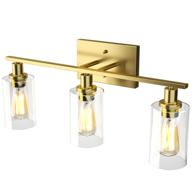 3-Light Modern Bathroom Wall Sconce with Clear Glass Shade-Golden - Relaxacare