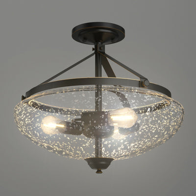 3-Light Semi Flush Industrial Seeded Glass Mount Ceiling Lamp - Relaxacare