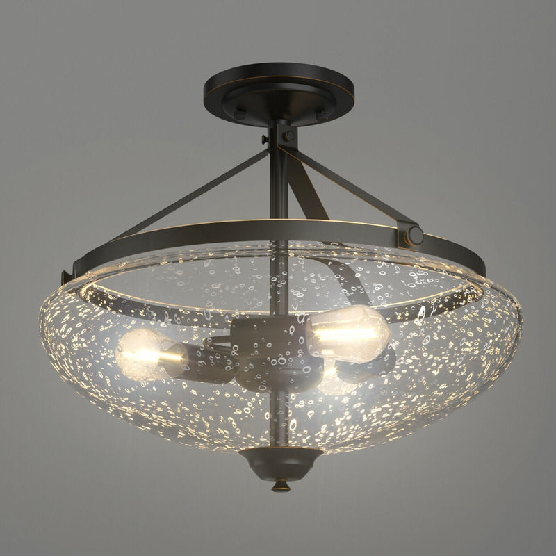 3-Light Semi Flush Industrial Seeded Glass Mount Ceiling Lamp - Relaxacare