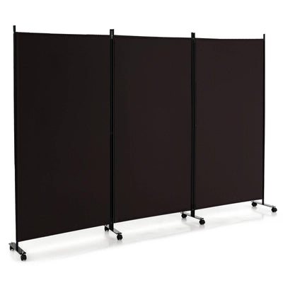 3 Panel Folding Room Divider with Lockable Wheels-Brown - Relaxacare