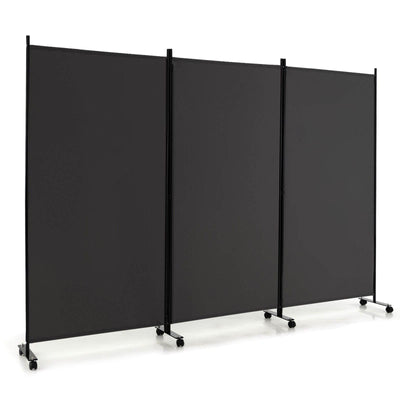 3 Panel Folding Room Divider with Lockable Wheels-Gray - Relaxacare