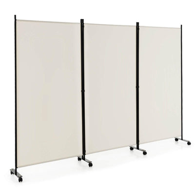 3 Panel Folding Room Divider with Lockable Wheels-White - Relaxacare