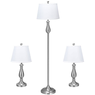 3 pcs Brushed Nickel Lamp Set 2 Table Lamps 1 Floor Lamp - Relaxacare