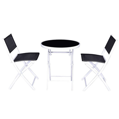 3 PCS Folding Bistro Table Chairs Set Garden Backyard Patio Furniture Black New-Black - Relaxacare