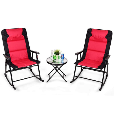 3 Pcs Outdoor Folding Rocking Chair Table Set with Cushion-Red - Relaxacare