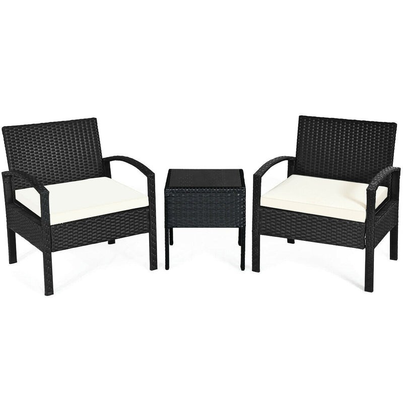 3 pcs Patio Rattan Furniture Set Sofa Cushioned Table Garden - Relaxacare