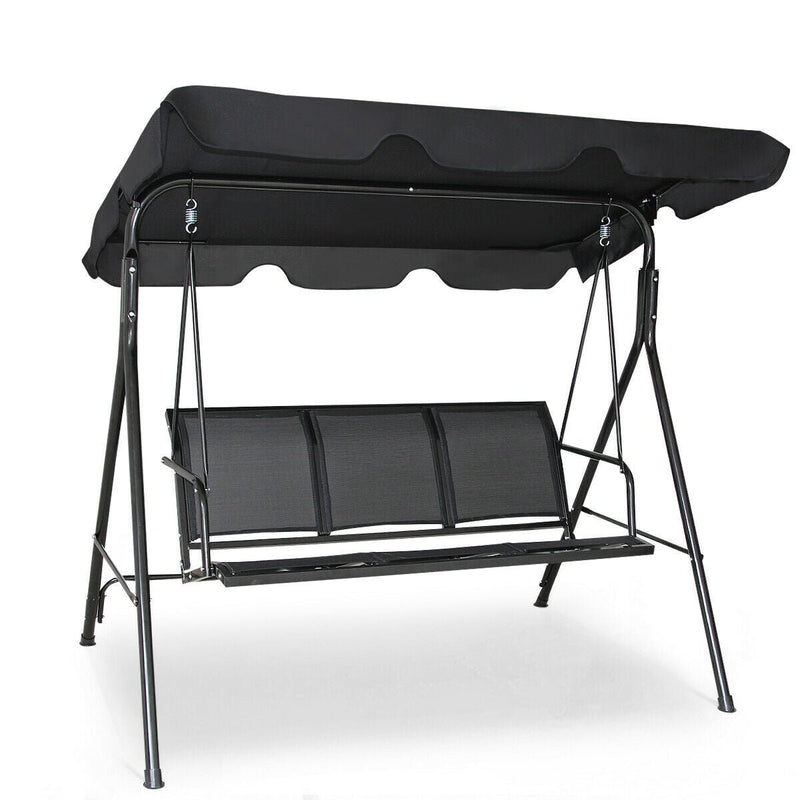 3 Person Patio Swing with Polyester Angle Adjustable Canopy and Steel Frame - Relaxacare