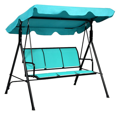 3 Person Patio Swing with Polyester Angle Adjustable Canopy and Steel Frame-Blue - Relaxacare