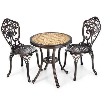 3-Piece All-Weather Cast Aluminum Patio Bistro Set-Copper - Relaxacare