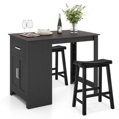 3-Piece Bar Table Set for 2 with 2 Saddle Stools for Dining Room - Relaxacare