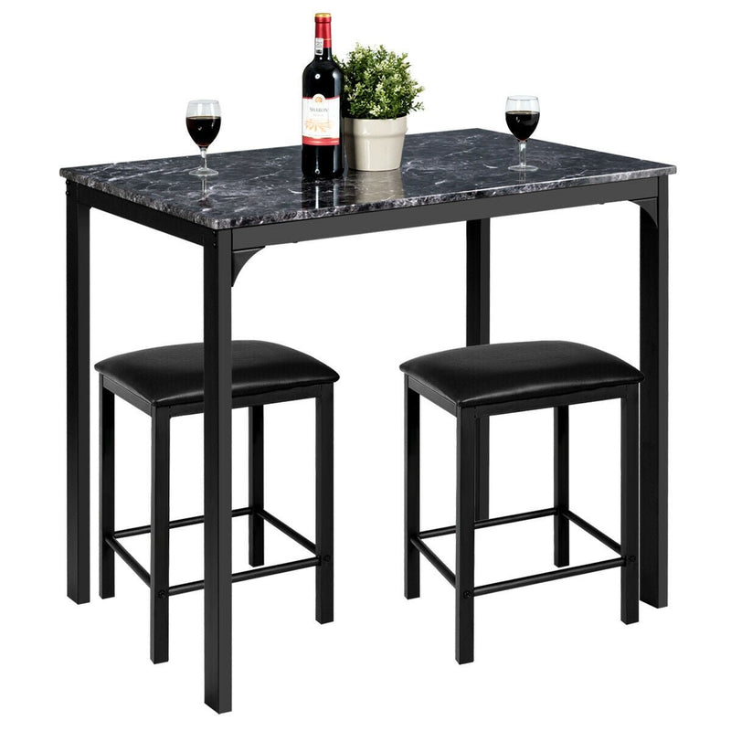 3 Piece Counter Height Dining Set Faux Marble Table-Black - Relaxacare