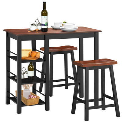 3 Piece Counter Height Dining Table Set with 2 Saddle Stools and Storage Shelves - Relaxacare