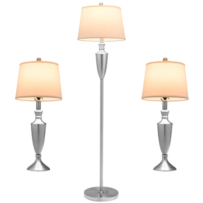 3 Piece Lamp with Set Modern Floor Lamp and 2 Table Lamps-Silver - Relaxacare