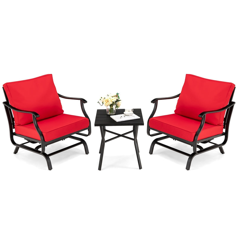 3 Piece Patio Rocking Chair Set with Coffee Table-Red - Relaxacare