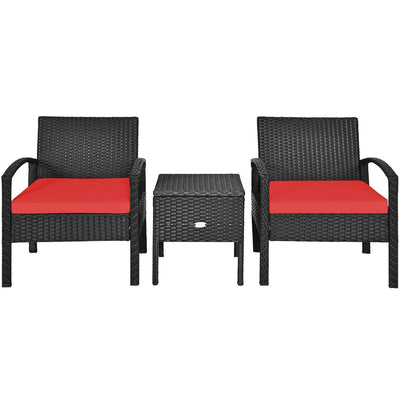 3 Piece PE Rattan Wicker Sofa Set with Washable and Removable Cushion for Patio-Red - Relaxacare