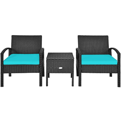 3 Piece PE Rattan Wicker Sofa Set with Washable and Removable Cushion for Patio-Turquoise - Relaxacare