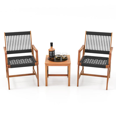 3 Pieces Acacia Wood Patio Furniture Set with Armchairs Coffee Table - Relaxacare
