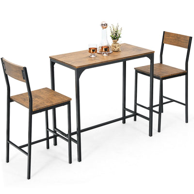 3 Pieces Bar Table Set with 2 Stools-Black - Relaxacare
