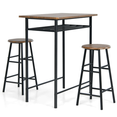 3 Pieces Bar Table Set with 2 Stools-Dark Walnut - Relaxacare